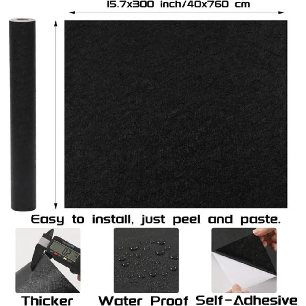 Peel and Stick Wallpaper Black Silk Wall Paper - 15.7 x 300 Inch Self Adhesive